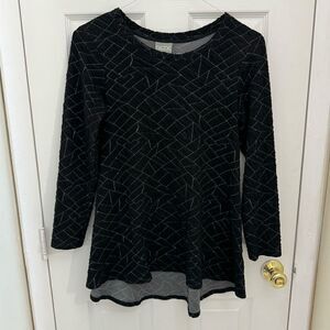 Niche by Nilgun Derman Geometric Print Tunic Size XS Black Lagenlook Artsy Boxy